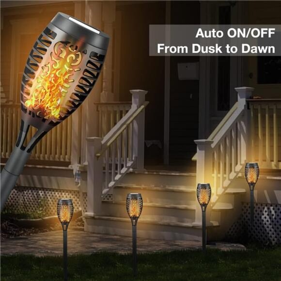 Led Solar Torch Light Flickering Flame Outdoor Waterproof Halloween Decorations - Picture 3 of 7